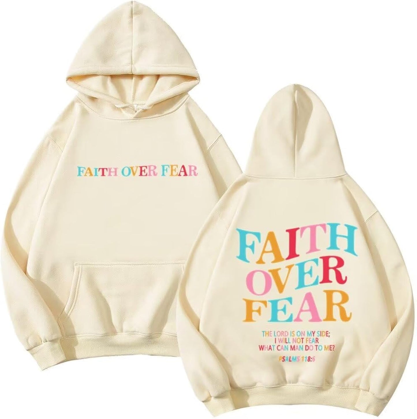 Faith Over Fear Hoodie Womens Christian Graphic Cute Hoodies Cotton Blend Sweatshirt Casual Tops