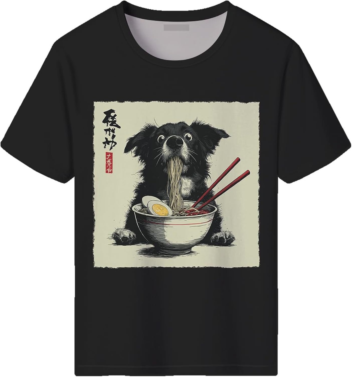 Men's Funny Dog Ramen Graphic T-Shirts Japanese Kawaii Anime Dog T-Shirt Casual Summer Tees