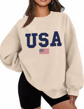Womens Oversized USA Sweatshirt Crewneck American Flag Sweater Long Sleeve Loose Fleece Top 4th of July Outfit