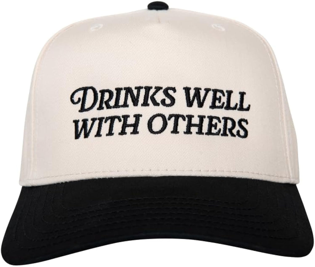 Drinks Well with Others Vintage Hat - Two-Toned Trucker Hat - Embroidered Vintage Baseball Cap for Women - Snapback