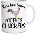 Funnwear Rise And Shine Mother Cluckers! Funny Coffee Mug Rooster Themed Chicken Cup for Women, 11oz White Ceramic Crazy Lady Mug for Chicken Lovers