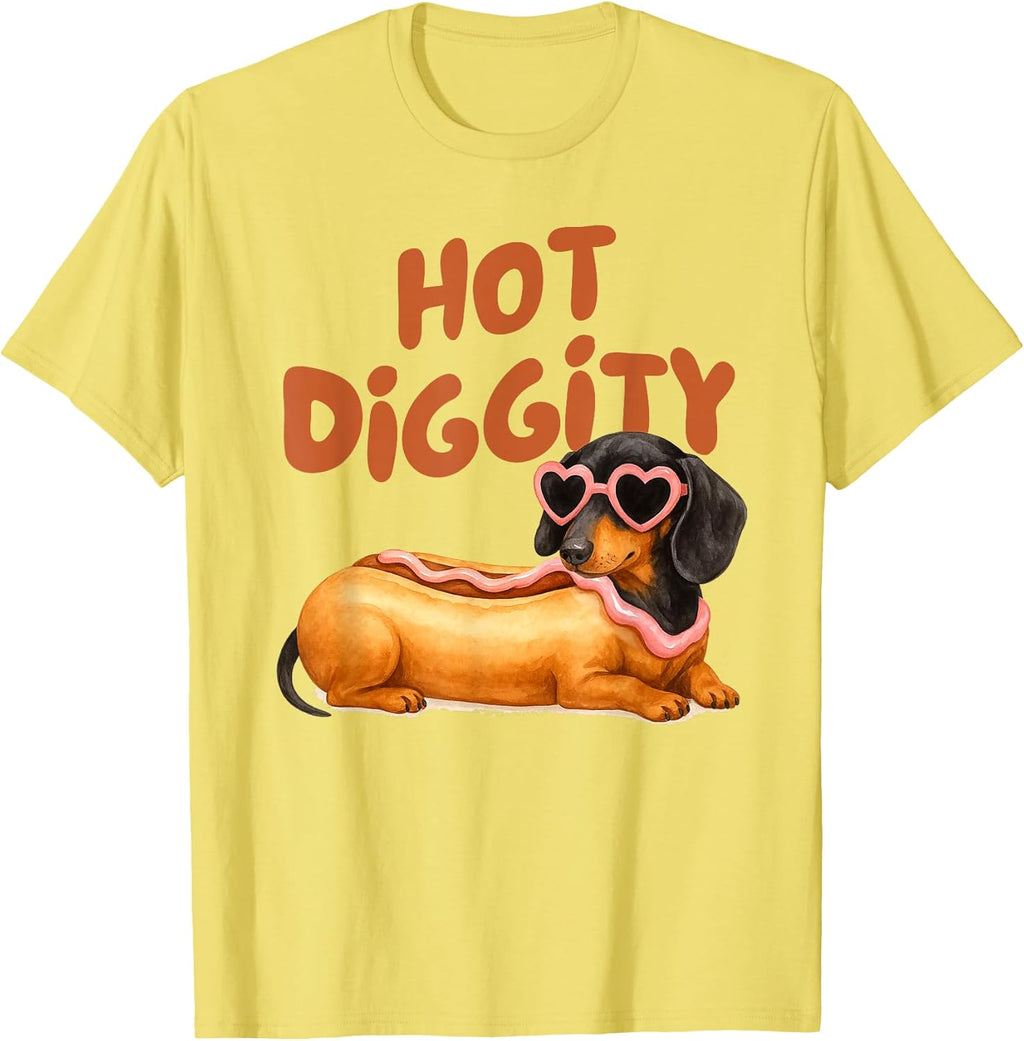Dachshund Lover Funny Hotdog Wiener Doxie Mom Hot A Diggity T-Shirt