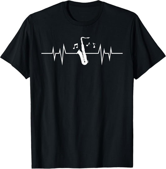 Cool Saxophone For Men Women Jazz Blues Music Band Heartbeat T-Shirt