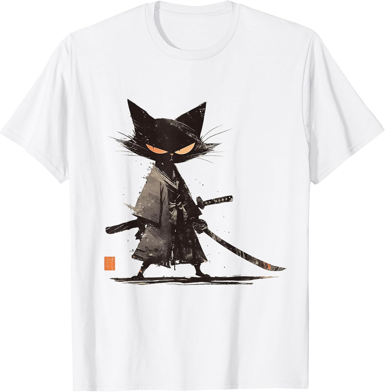 Japanese Art Cat Ninja Ukiyo-e Anime Style Samurai Cat T-Shirt