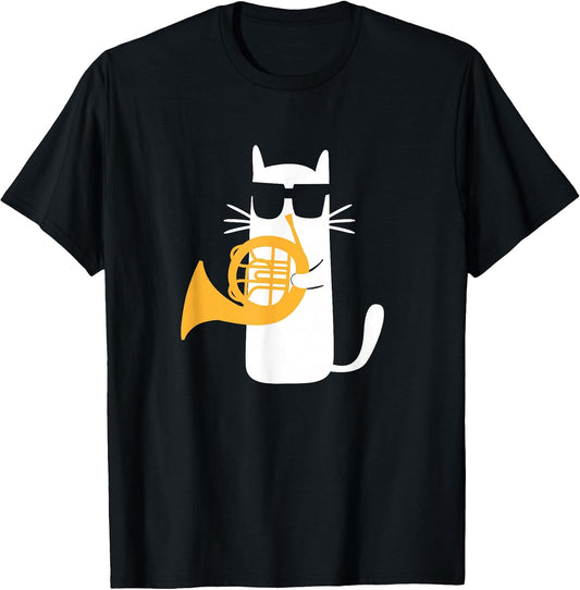 Cat French Horn Funny Cat Lover T-Shirt
