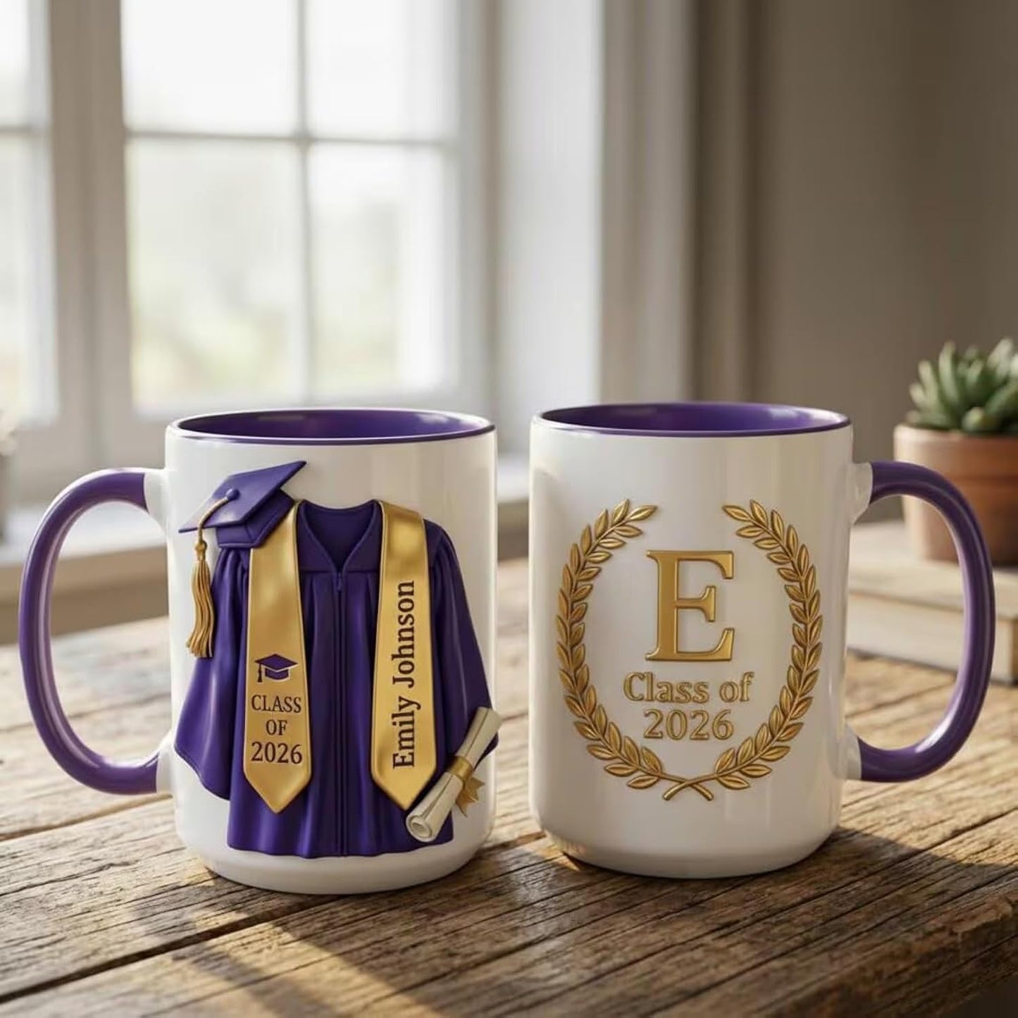 UrbanNEST Custom Name Graduation 3D Effect Coffee Mug, Grads Gift For Daughter From Mom Dad, Class Of 2026, Graduation Mugs Gift For Her, New Graduate Gifts, Faux 3D Mug - Flat Surface, 2D Flat 1