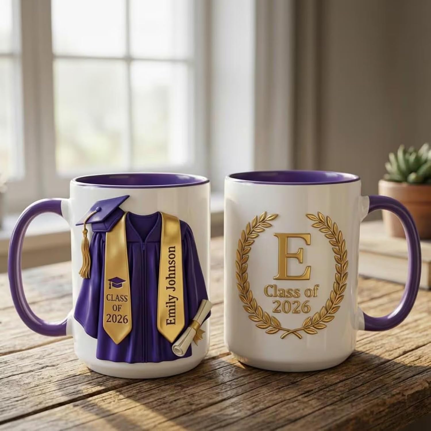 UrbanNEST Custom Name Graduation 3D Effect Coffee Mug, Grads Gift For Daughter From Mom Dad, Class Of 2026, Graduation Mugs Gift For Her, New Graduate Gifts, Faux 3D Mug - Flat Surface, 2D Flat 1