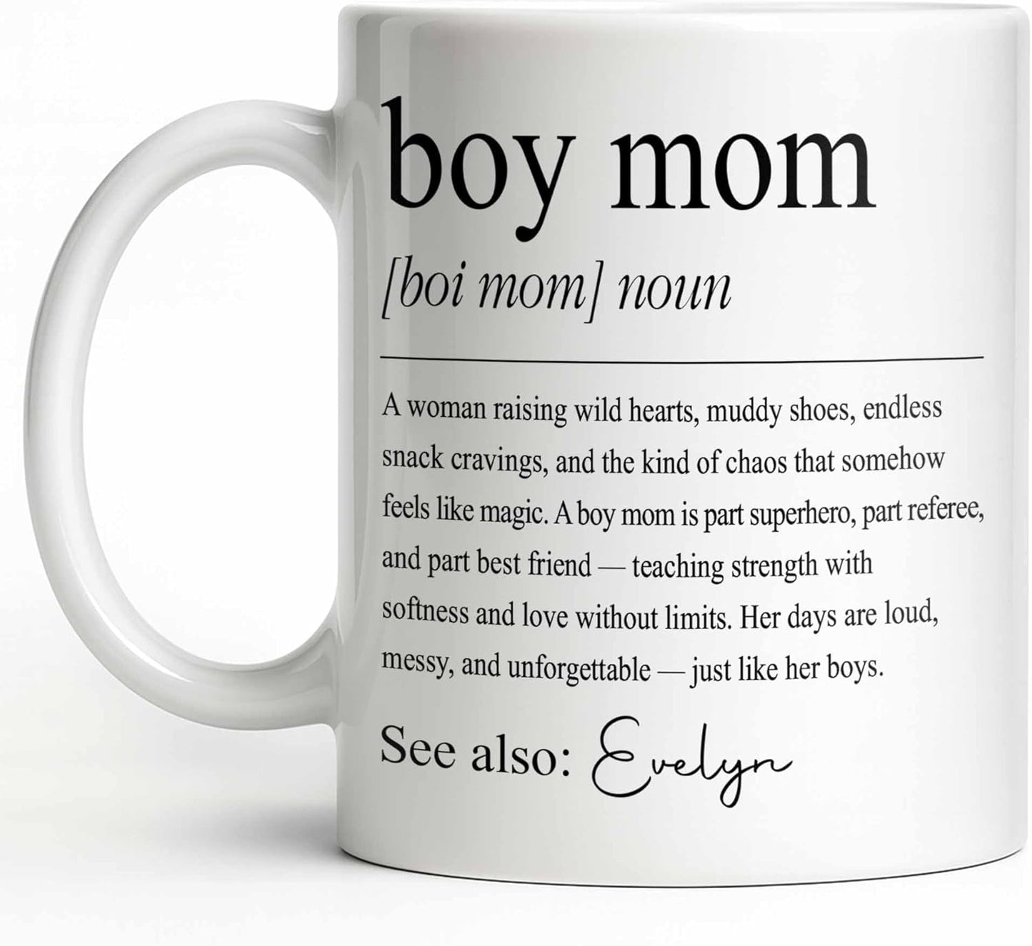 Personalized Boy Mom Mug, Boy Mom Era Gift for New Mum, Cute Mama Cups for Mothers Day or Baby Shower, Mommy of Boys Coffee Cup – “Raising Wild Boys with Love and Chaos”