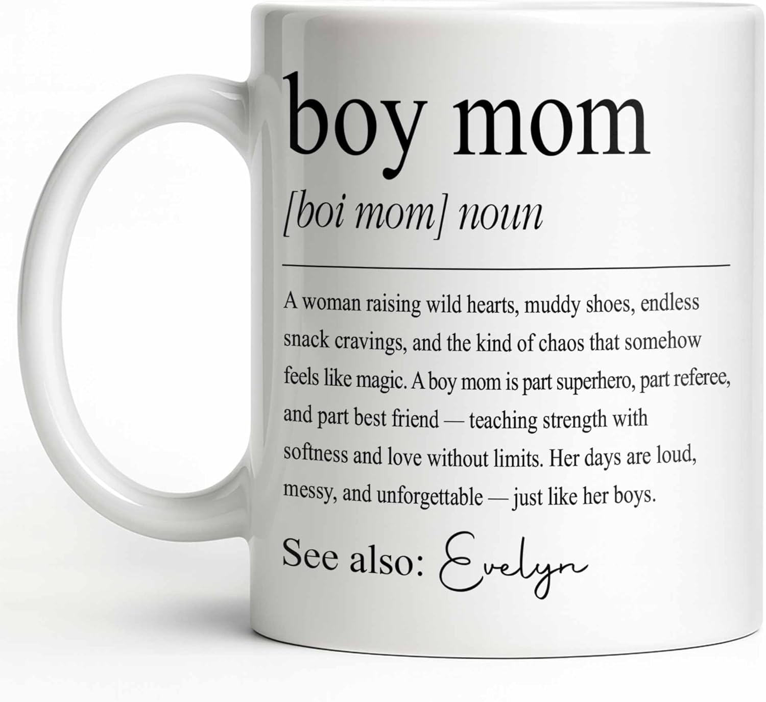 Personalized Boy Mom Mug, Boy Mom Era Gift for New Mum, Cute Mama Cups for Mothers Day or Baby Shower, Mommy of Boys Coffee Cup – “Raising Wild Boys with Love and Chaos”