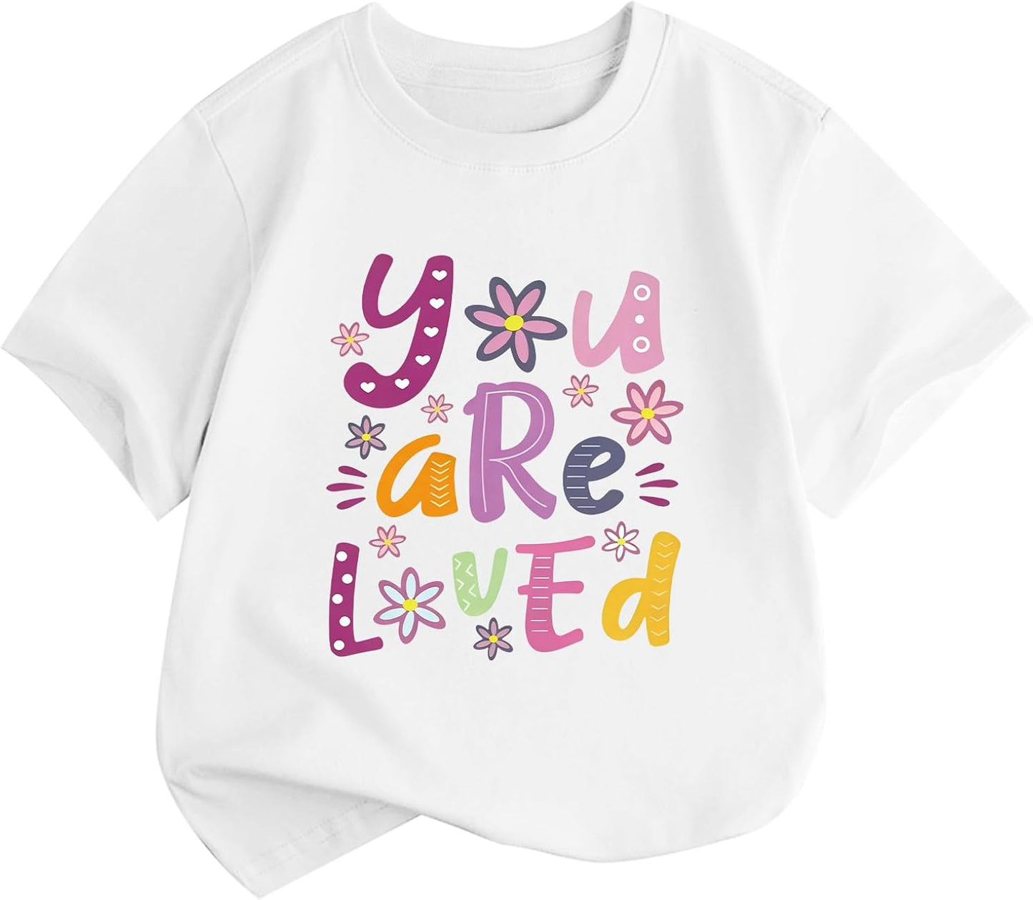 KIEKIECOO Girl's Cute Graphic Tees You are Loved Inspirational Shirts for Girls Motivational Print Cotton Summer Tshirt Tops