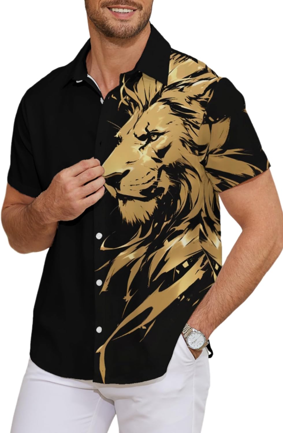Hawaiian Shirt for Men Tropical Floral Button Down Shirt with Short Sleeve