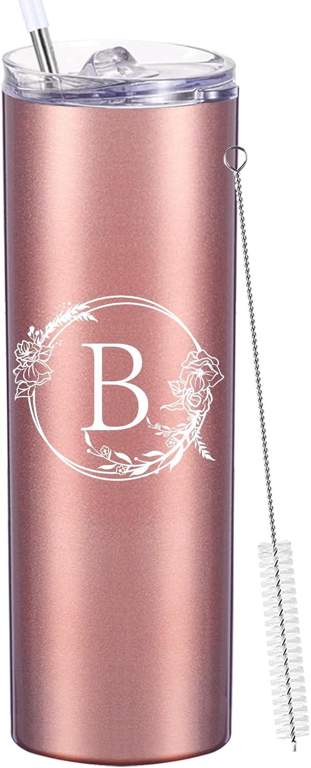 Personalized Tumbler Cup with Initials.Cup with Letter B 20oz Skinny Tumbler.Personalized Travel Monogram Letter Coffee Mug Gifts.Custom Initial Tumbler gifts for Women Birthday Christmas.
