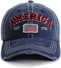 American Flag Hat for Men Women, Funny Adjustable Cotton Embroidered Distressed Baseball Cap
