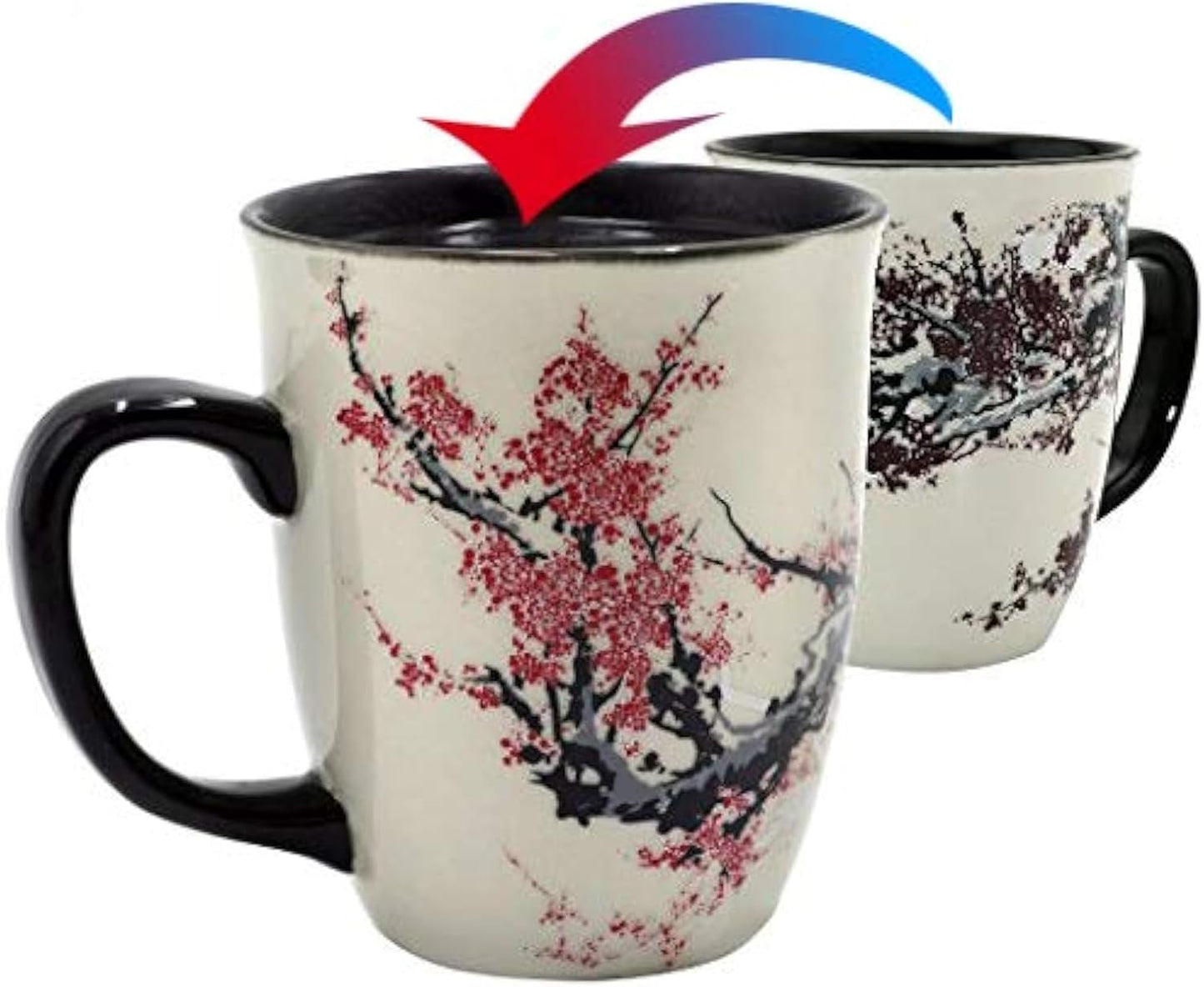 Color Changing Heat Sensitive Magic Funny Art Mug Large Coffee Tea Plum Blossom Porcelain Mugs for Women Mom grandma Gifts 16oz Black Change Glow Red Cups