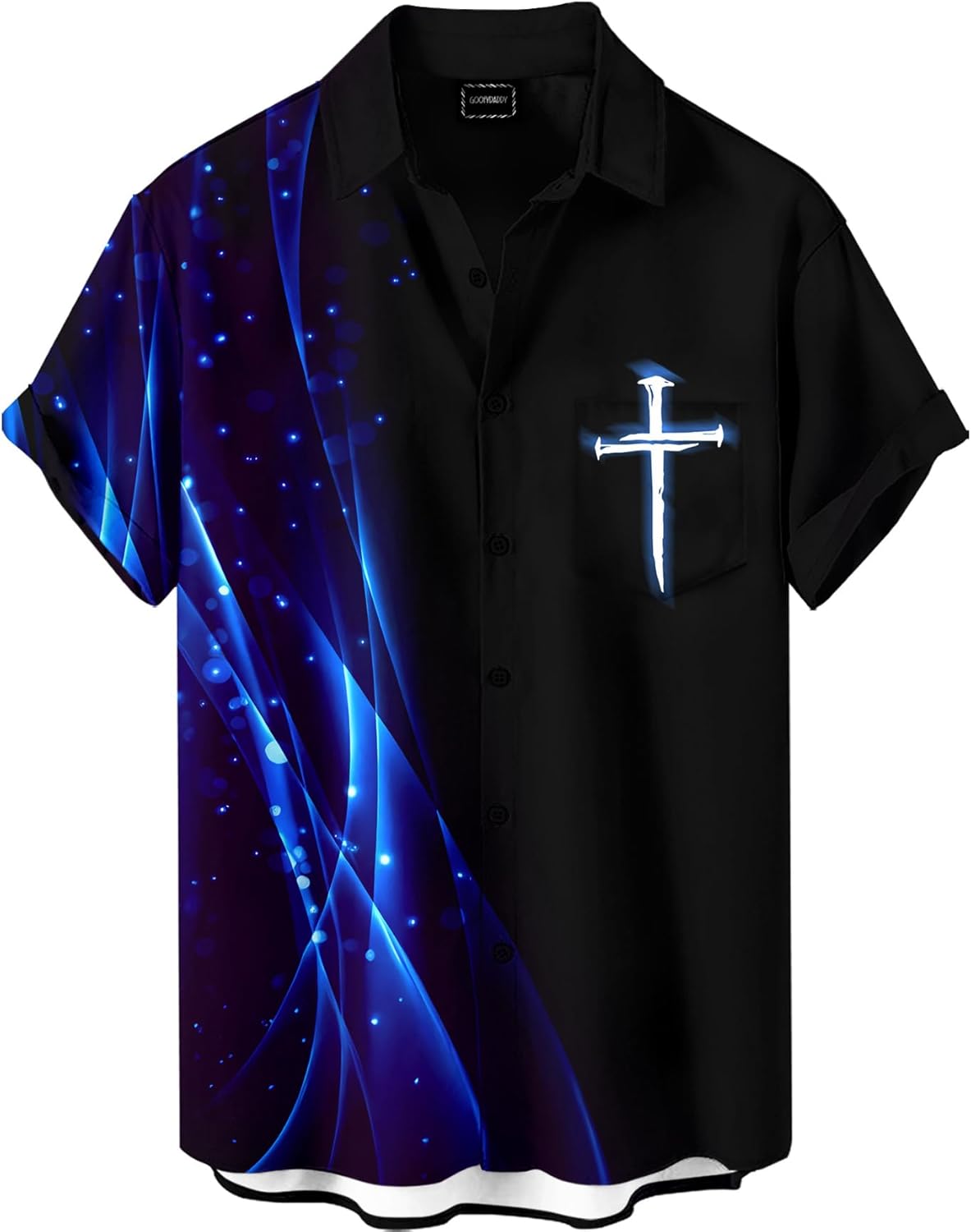 Men's Christian Cross Faith Print Button Down Shirt Casual Hawaiian Church Worship Shirt