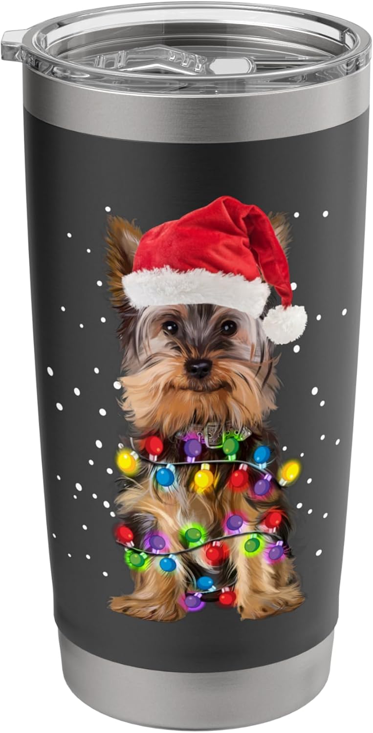Yorkie Christmas Shirt Yorkie Dog Long Sleeve Tee Xmas Gift Stainless Steel Insulated Tumbler
