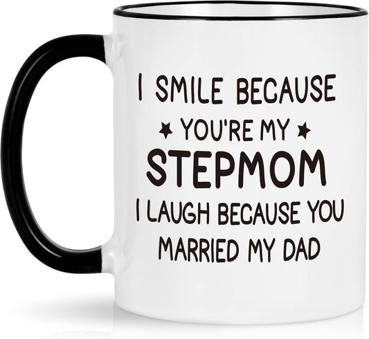 Maustic Stepmom Gifts, I Smile Because You are My Stepmom Funny Coffee Mug, Mothers Day Birthday Gifts for Stepmom from Bonus Daughter Bonus Son, Step Mom Coffee Mug 11 Oz White