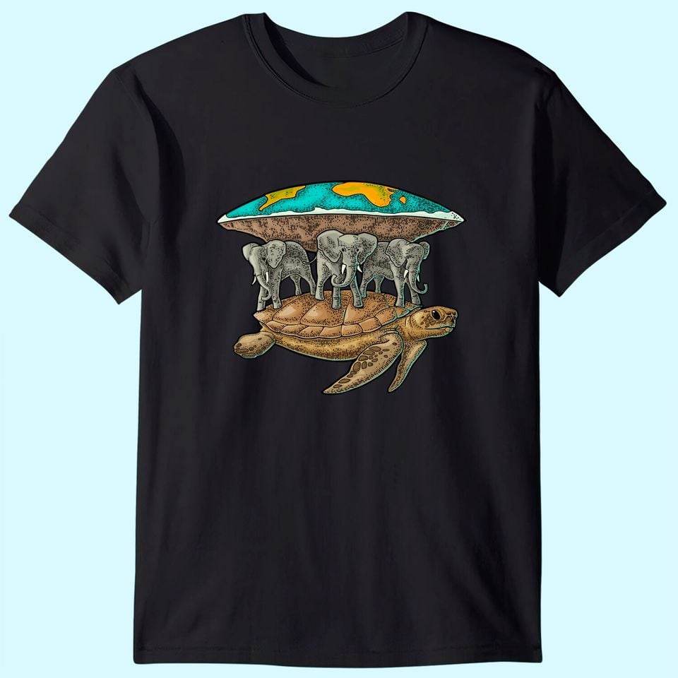 Flat Earth T-Shirt - Black Men's Tee with World Turtle Design - Unique Graphic Gift for Science and Humor Lovers