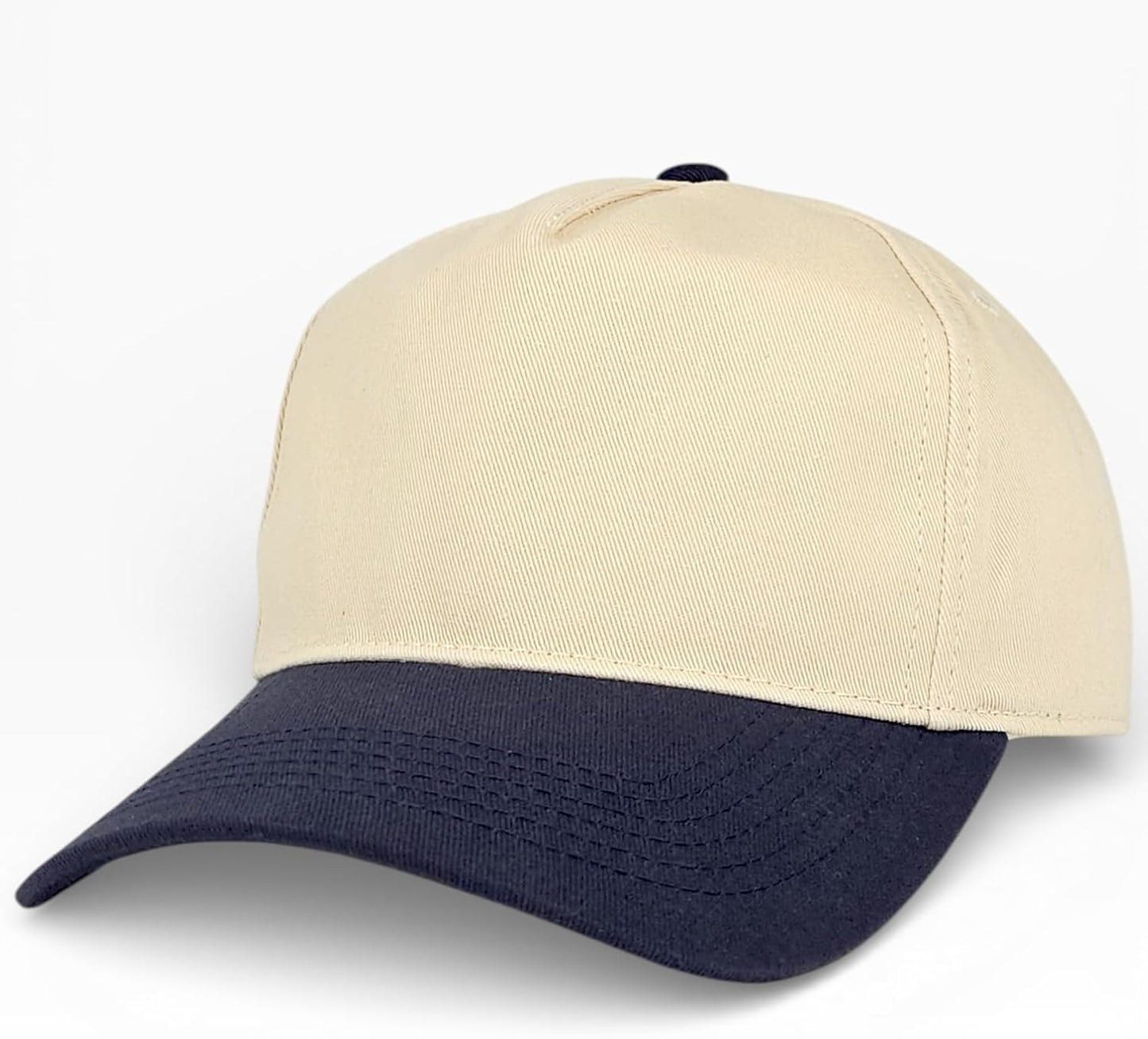 Classic A-Frame Two Tone 5-Panel Snapback Hat, Semi-Structured Pinch Front Baseball Cap, Adjustable Fit, Blank for Custom