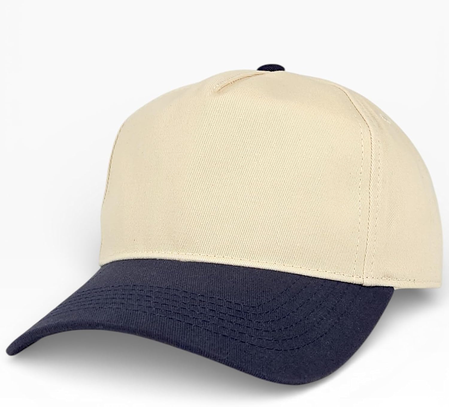 Classic A-Frame Two Tone 5-Panel Snapback Hat, Semi-Structured Pinch Front Baseball Cap, Adjustable Fit, Blank for Custom