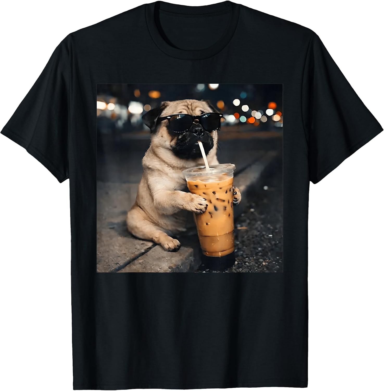 Funny Pug Drinking Iced Coffee Cute Dog Meme Humor