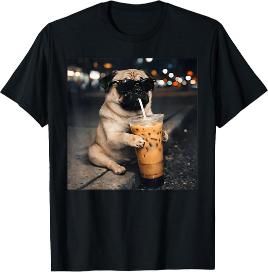 Funny Pug Drinking Iced Coffee Cute Dog Meme Humor