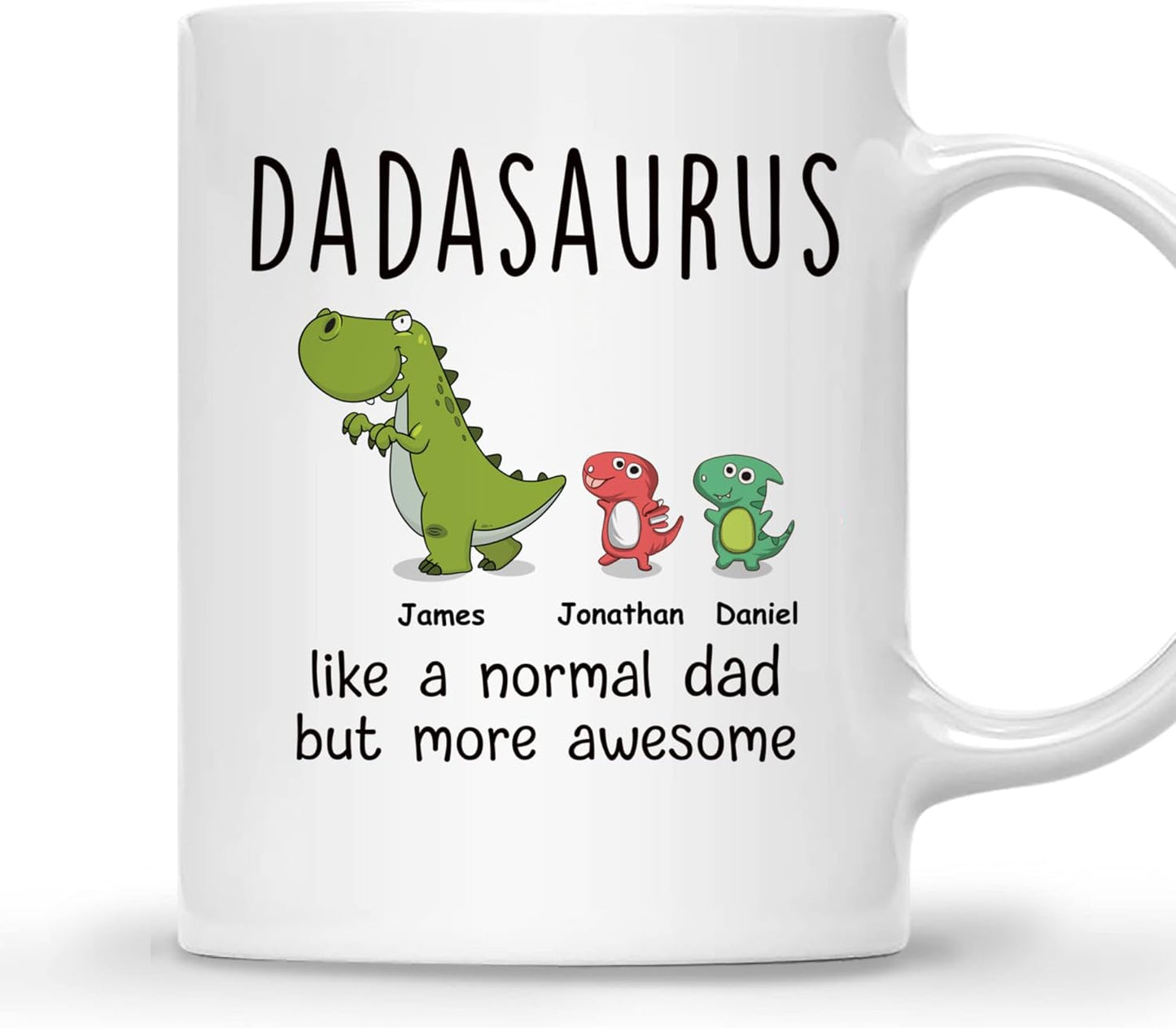 Gossby Personalized DADASAURUS Coffee Mug for Dad - Custom Gift for Dad from Kid, Daughter, Son, Wife with Names - Funny Fathers Day, Christmas, Birthday Gift for Grandpa, Husband - 2 Kids