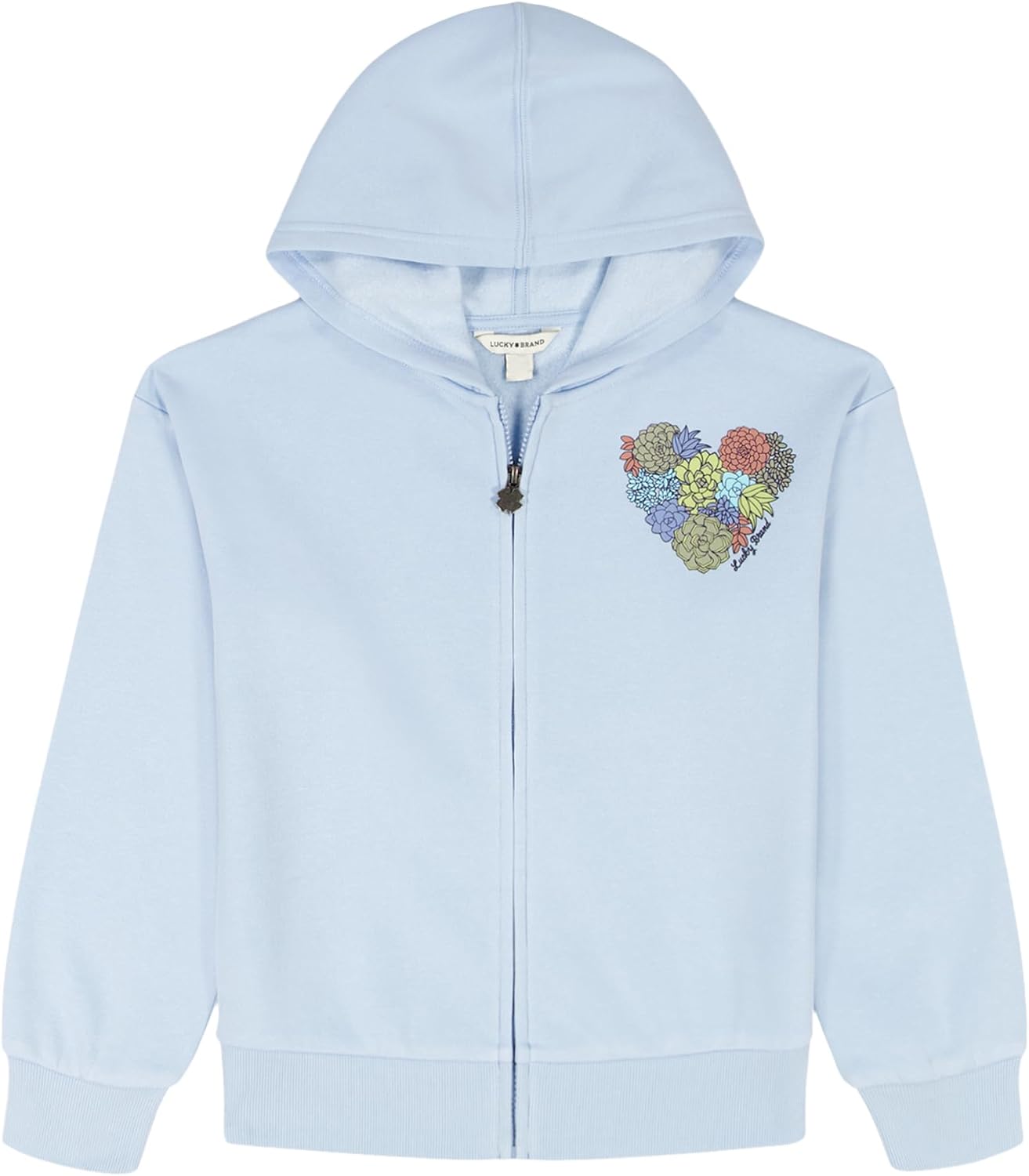 Girls' Long Sleeve Fleece Full Zip Hoodie With Ribbed Cuffs & Waist