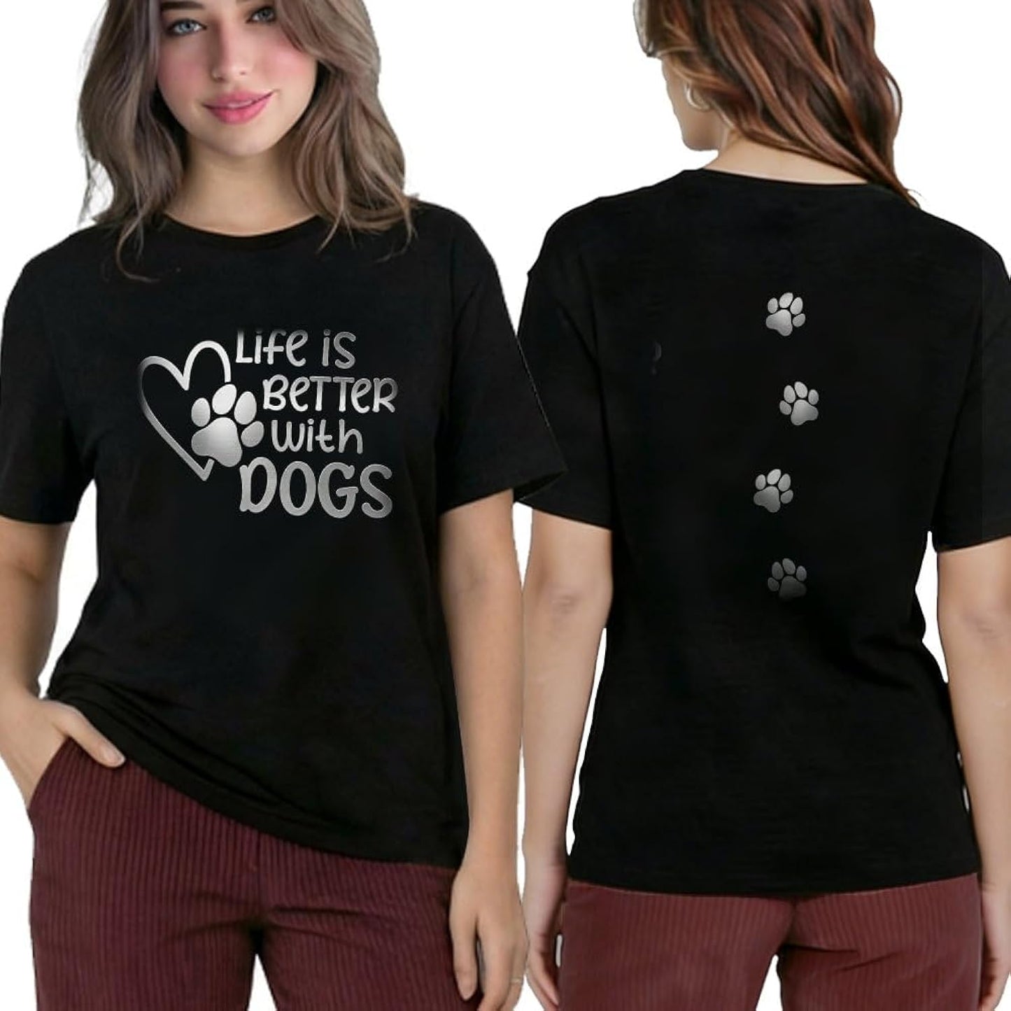 Funny Dog Shirts for Women, Life is Better with Dogs Cotton Novelty T Shirt Puppy Love Shirt for Pet Lover Animal Gift, Black