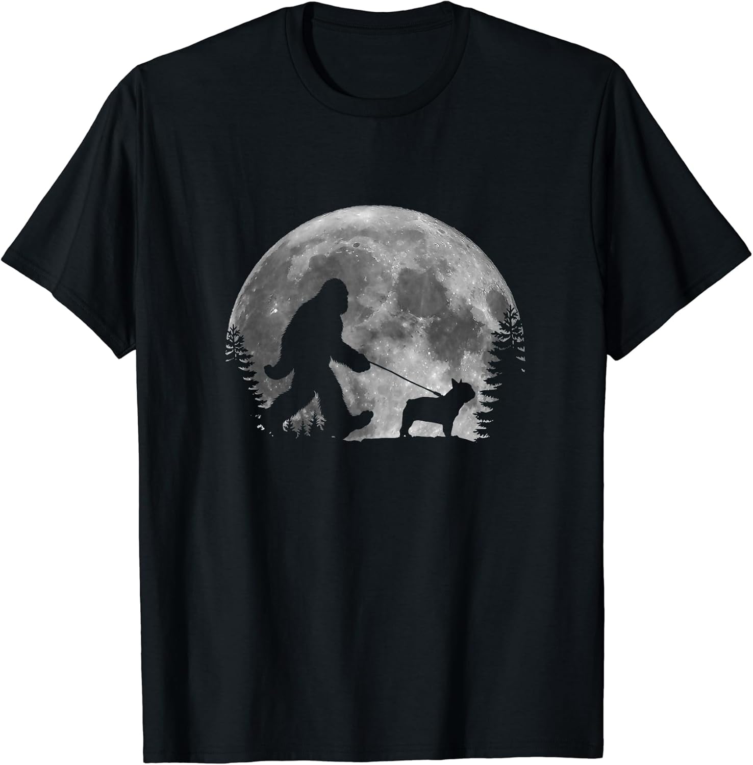 Bigfoot Walking Dog Frenchie Lovers Moon Halloween Tee Unisex T-shirt, Sweatshirt, Hoodie (1)