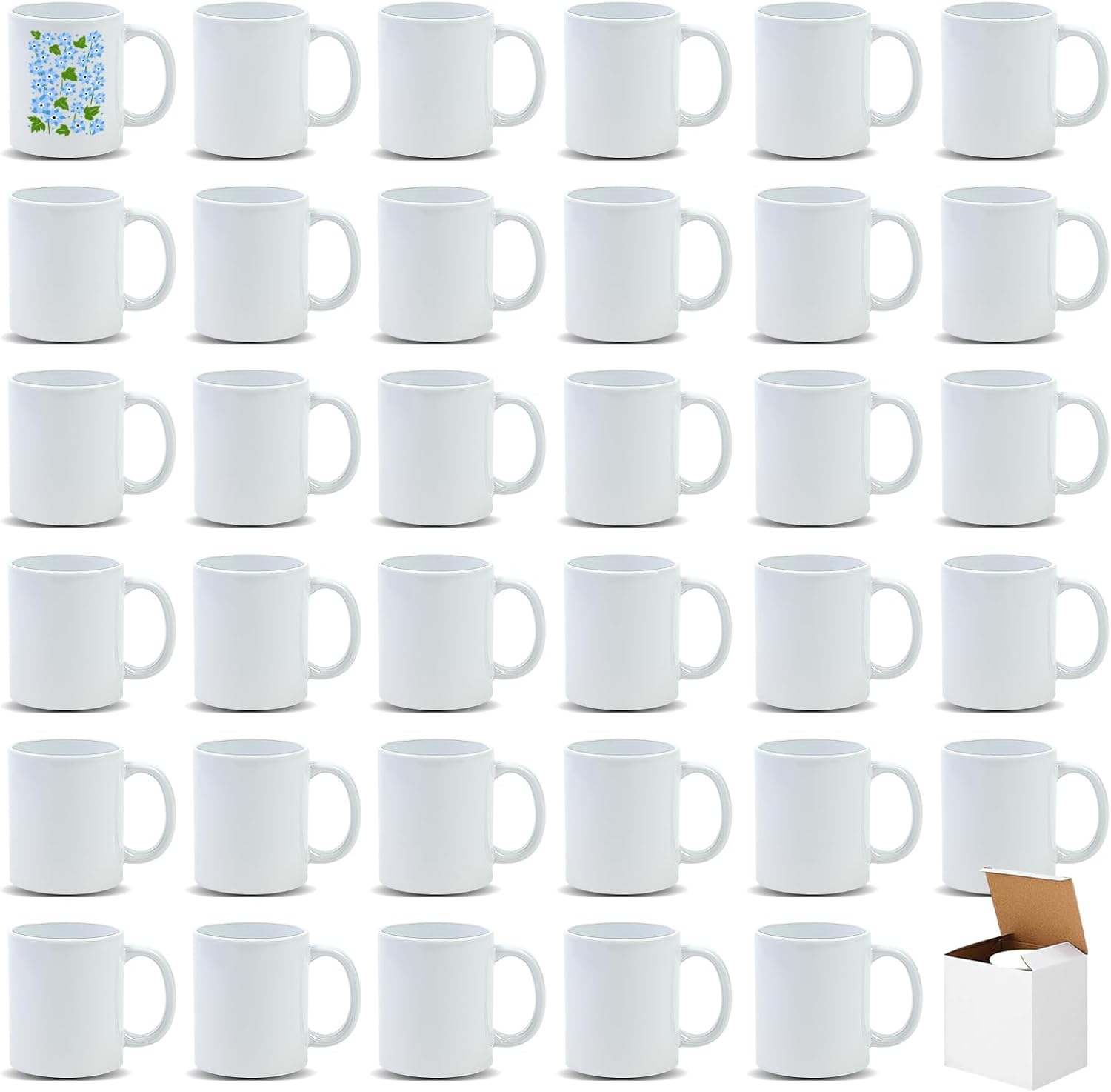 Sublimation Mugs 11 oz, Sublimation Blanks, Bulk Ceramic Coffee Mugs, Cups for Gift, Party, Business, Individual White Box, Microwave and Dishwasher Safe, White, Case of 36