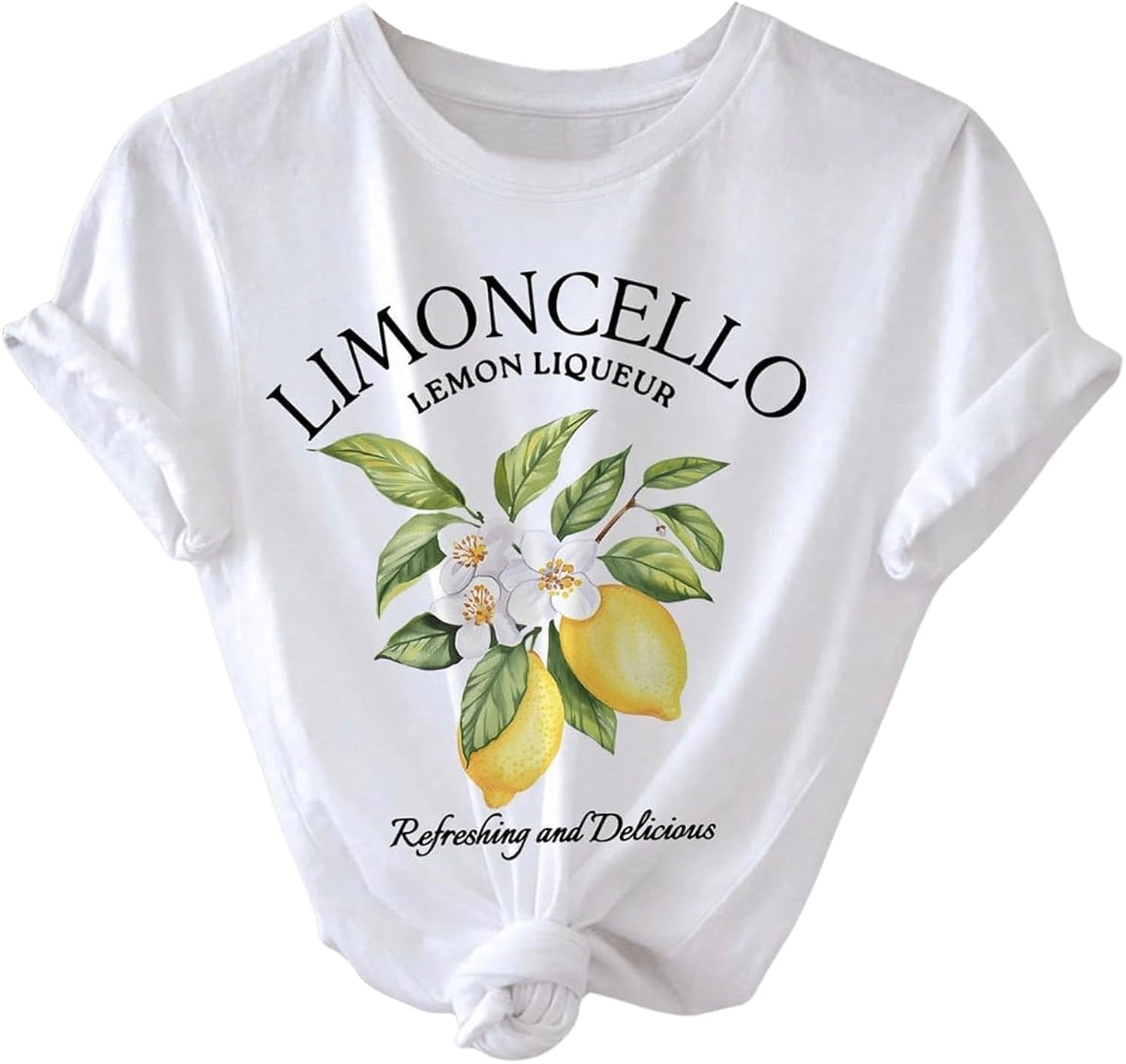 Women's Lemon Shirts Letter Fruit Printed Graphic Tees Short Sleeve Casual T-Shirt