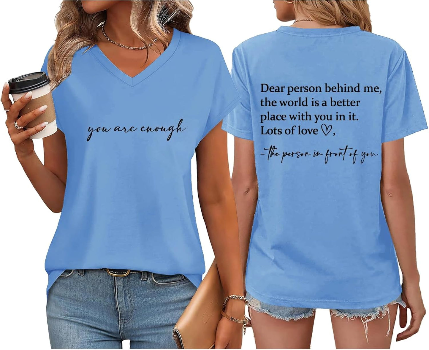 You are Enough Tshirt Dear Person Behind Me Shirt V Neck Mental Health Shirt Women Inspirational Graphic Casual Tops