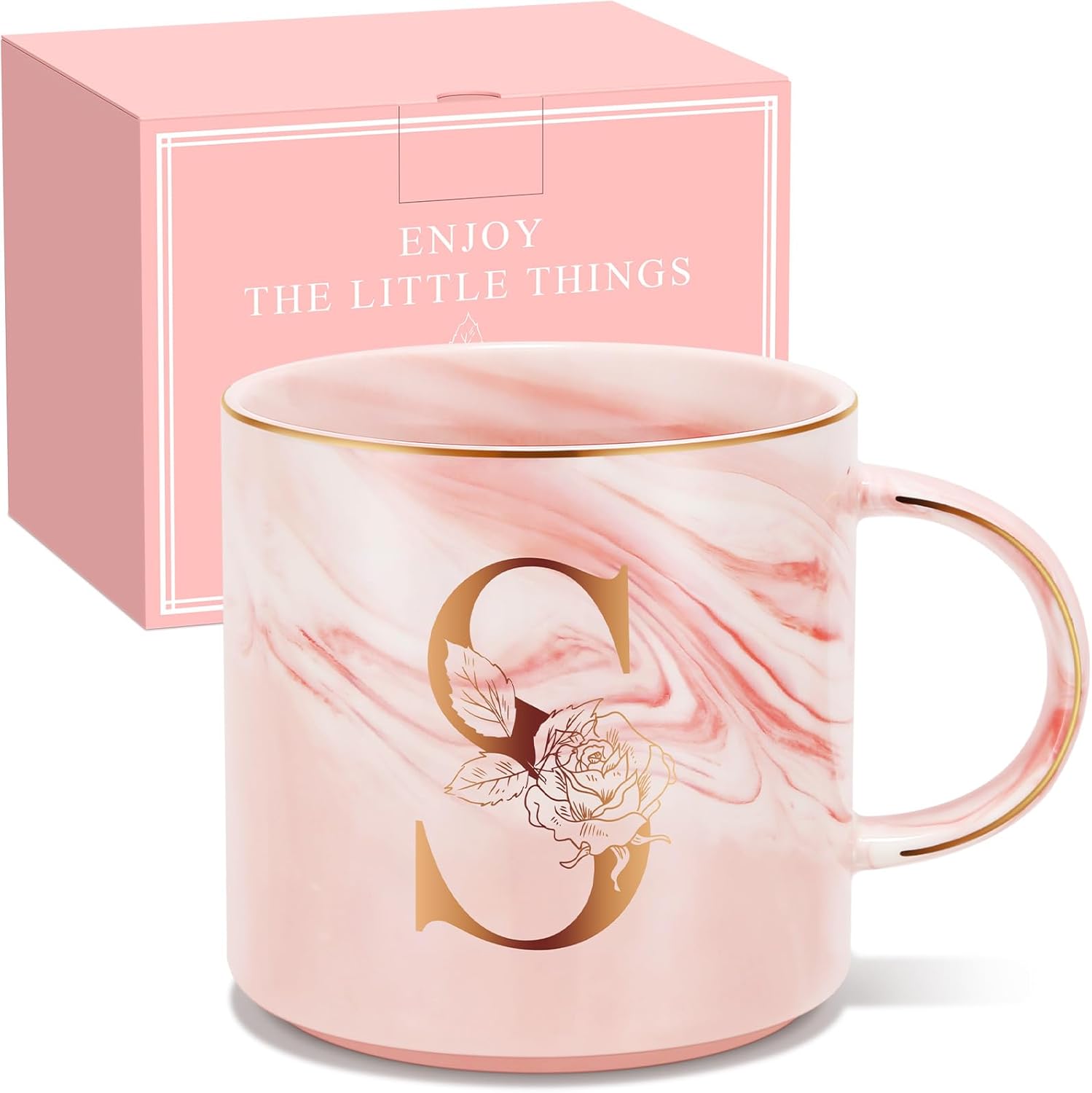 Uwingess Mothers Day Gifts for Mom, Birthday Gifts for Women, Initial Mug with Gift Box, Personalized Monogram Letter Coffee Mug for Mom Friend Sister Teacher Coworker