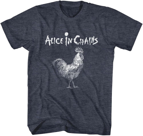Alice in Chains Logo & Rooster Adult Navy Heather Short Sleeve T Shirt 90s Rock Vintage Style Graphic Tee