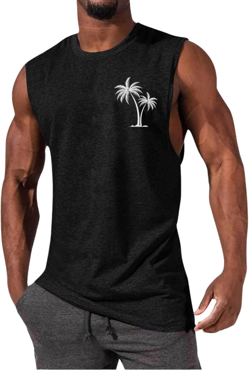 Mens Tank Tops Summer Beach Vacation Sleeveless Shirts Hawaiian Palm Tree Print Soft Tops