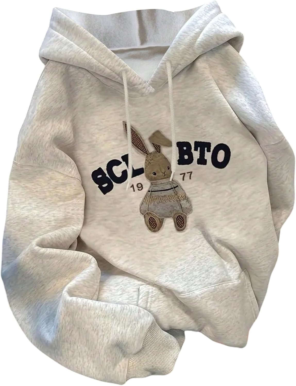 Women's Graphic Hoodie Cartoon Rabbit Print Drawstring Long Sleeve Hooded Sweatshirt Pullover Tops