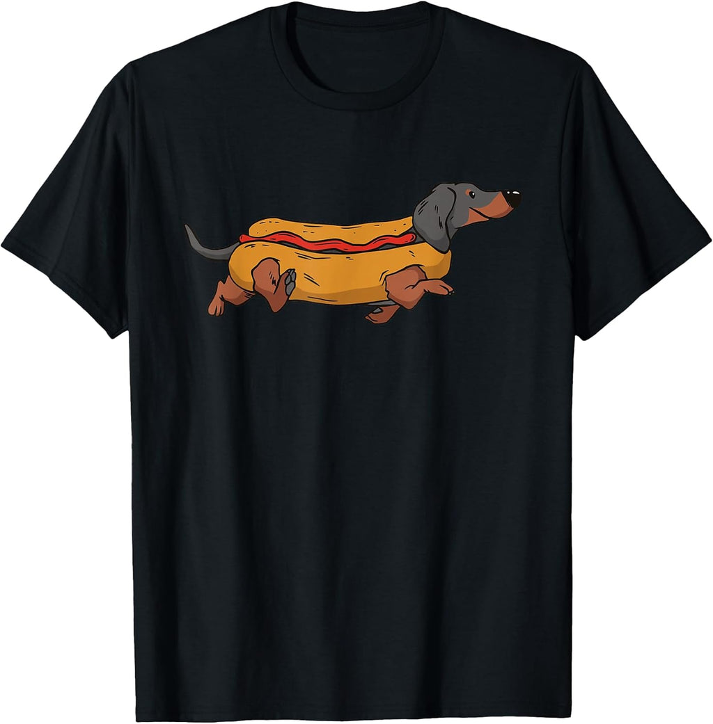 Funny Dachshund In Bun Weiner Hot Dog Cute Foodie Pun T-Shirt
