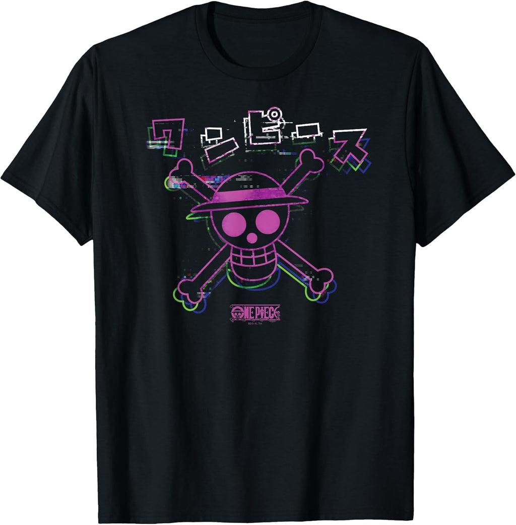 Anime Colorful Straw Hat Glitch with Kanji T-Shirt