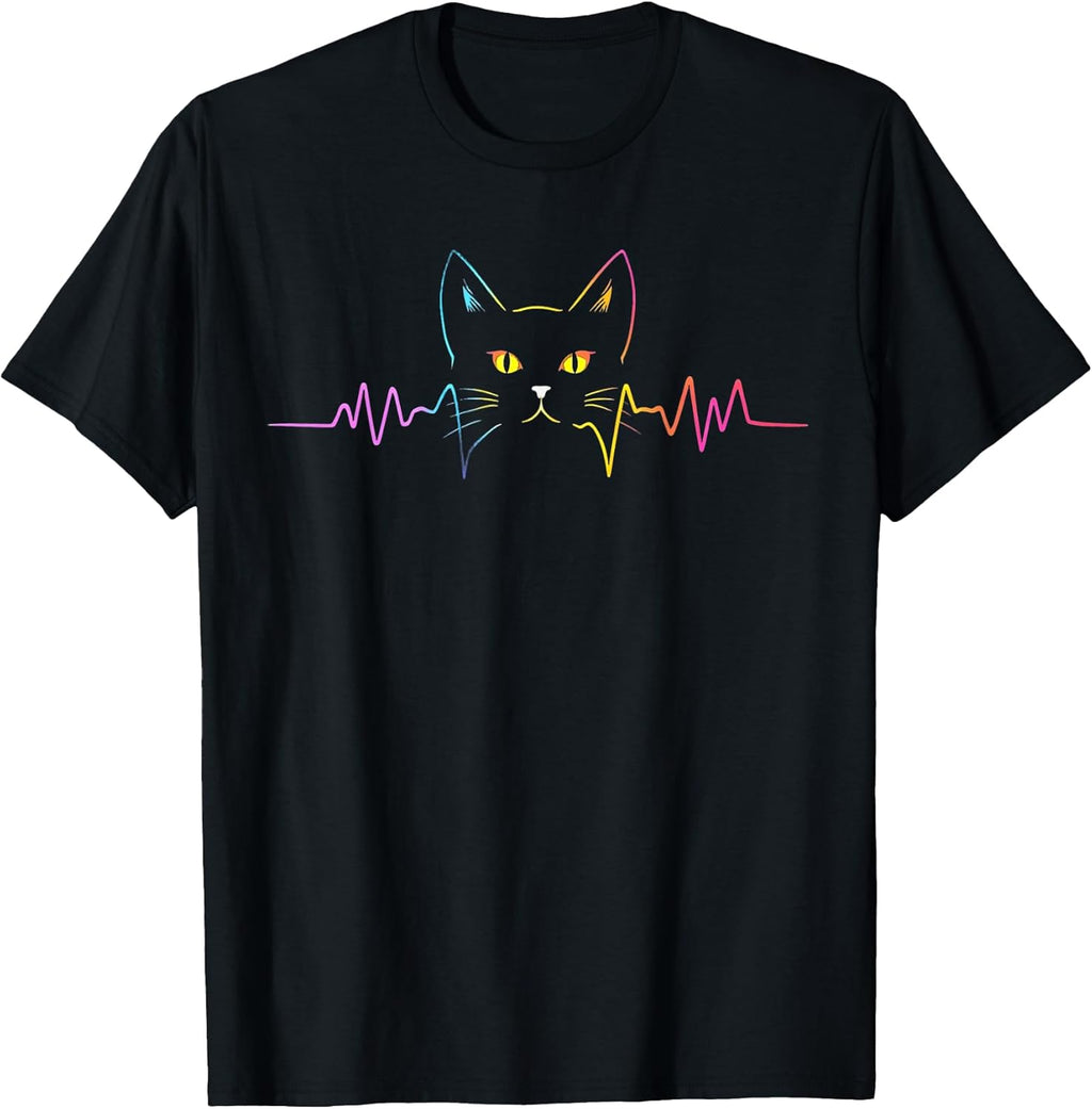 Heartbeat Cat Lover Cute Owner Animal Silhouette Art ECG T-Shirt
