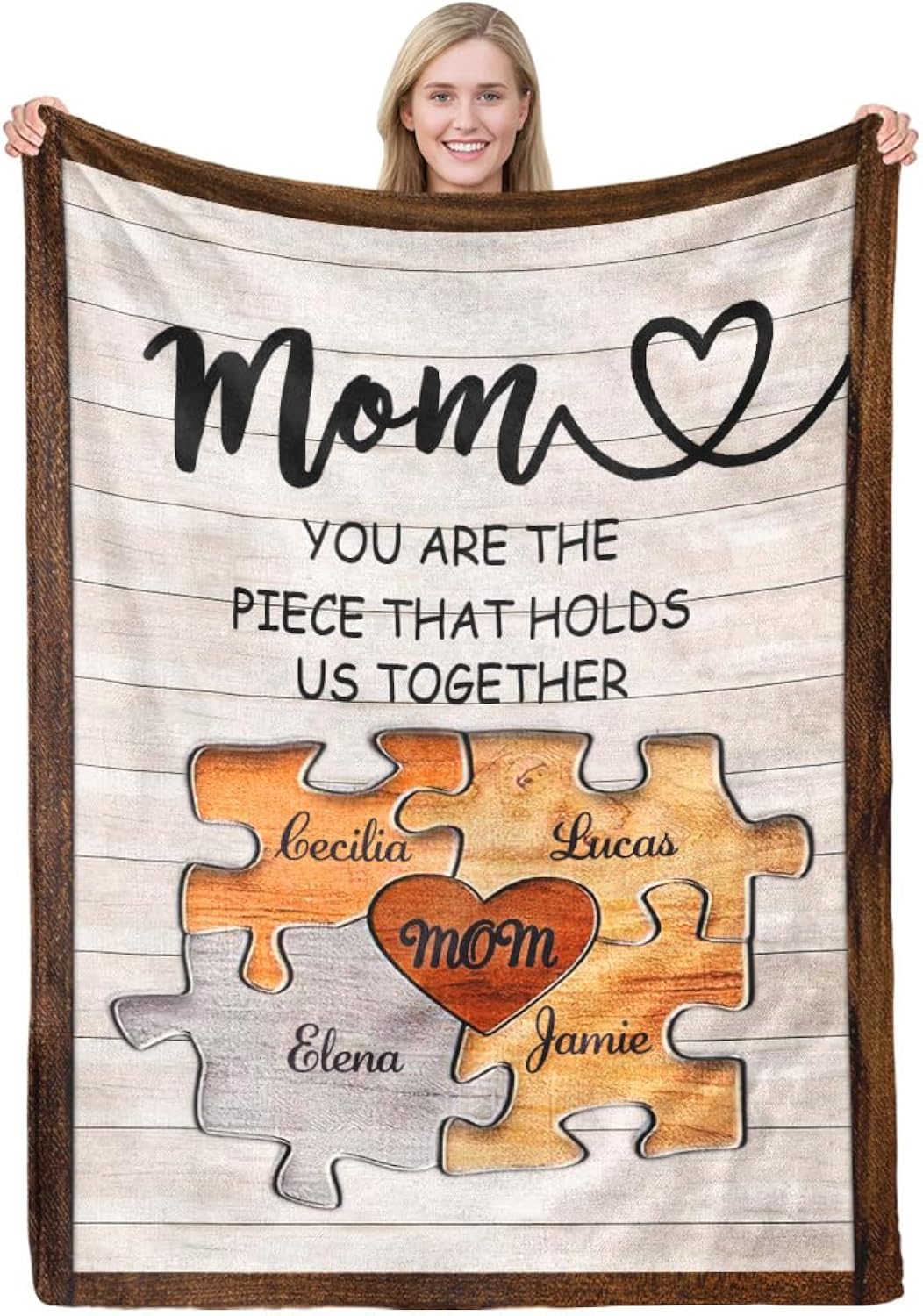 MeMoShe Personalized Mother's Day Blanket Gifts for Mom, Custom Blanket with 4 Names Customized Unique Puzzle Style Gifts for New Mom, Wife, Grandma