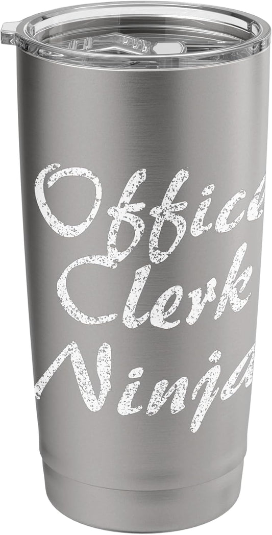 Office Clerk Tshirt Job Occupation Funny Work Title Stainless Steel Insulated Tumbler