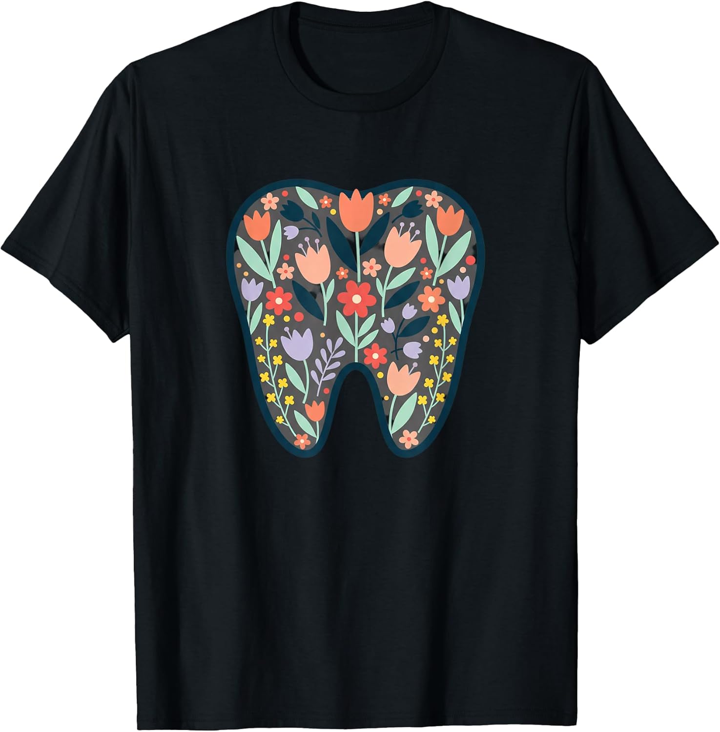 Floral Tooth Illustration Dentist Office Wall Art Nature Blo T-Shirt