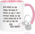 Maustic Gifts for Mother in Law, Mothers Day Christmas Birthday Gifts from Daughter Son in Law, Mother in Law Mug, 11 Oz Pink with Key Chain