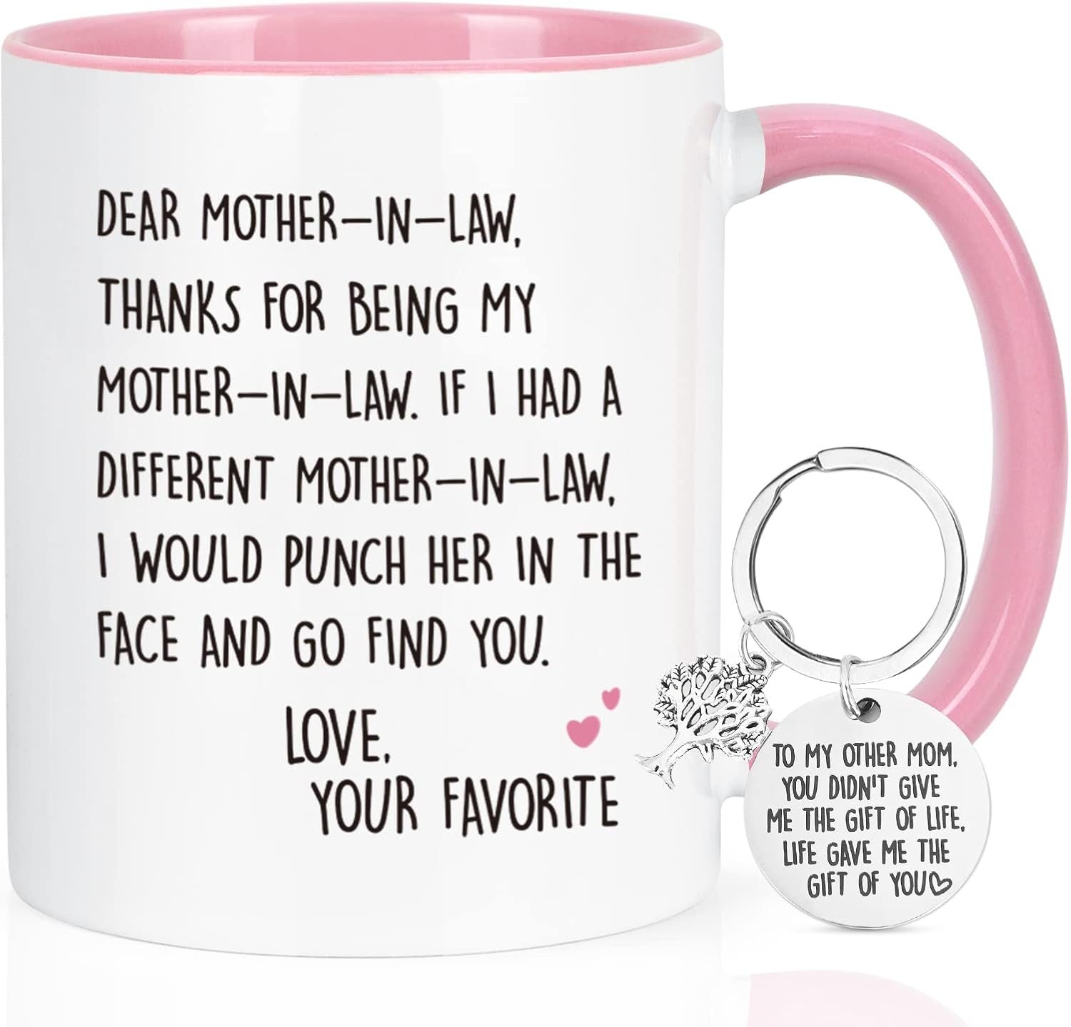 Maustic Gifts for Mother in Law, Mothers Day Christmas Birthday Gifts from Daughter Son in Law, Mother in Law Mug, 11 Oz Pink with Key Chain