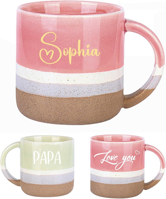 Personalized Ceramic Coffee Mug, Customized Tea Mugs with Name & Logo for Family, Men Women, Engraved 14 Oz Tea Cup for Travel, Microwave Dishwasher, Unique Design Bithday Gifts Christmas for Mom, Dad