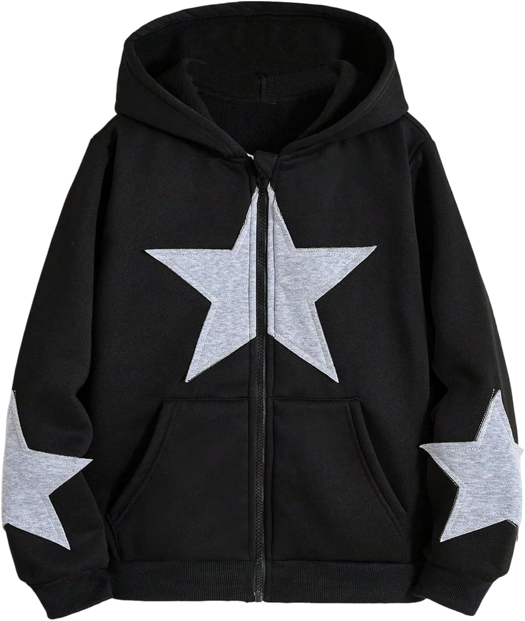 Girl's Y2k Zip Up Hoodies Star Graphic Hooded Sweatshirt Casual Jackets Streetwear