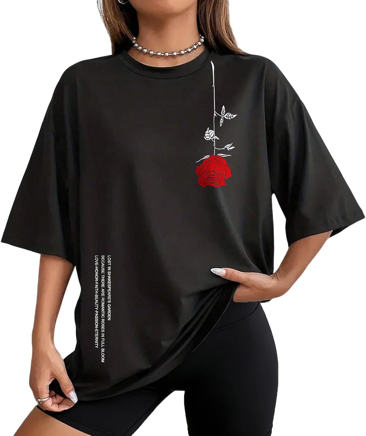 Women Oversized Graphic T-Shirt Casual Cotton Tees Printed Summer Tops