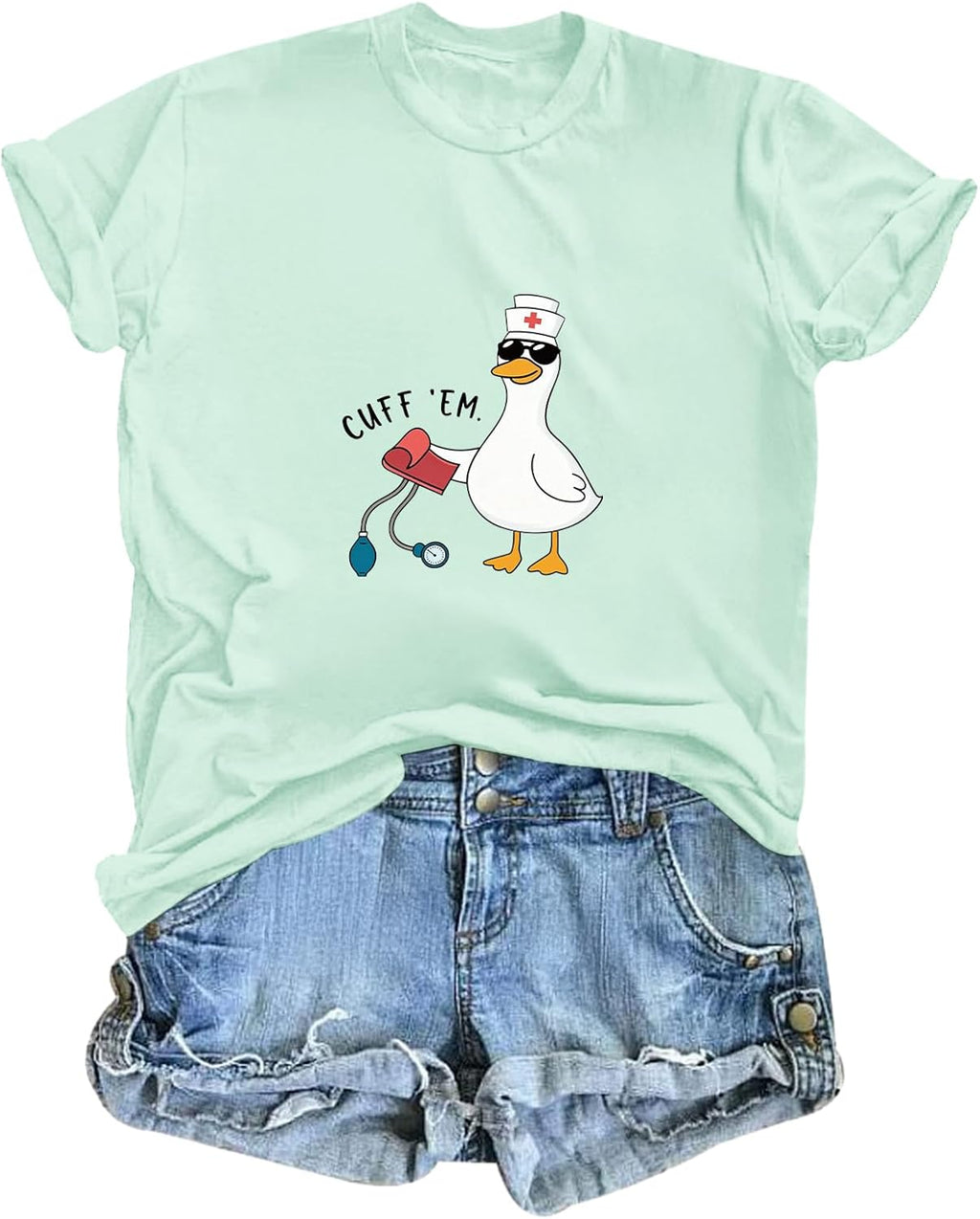 Silly Goose Nurse Shirt for Women Funny Cute Tees Graphic Cuff Em T Shirt Animal Shirts Printed Short Sleeved Tops