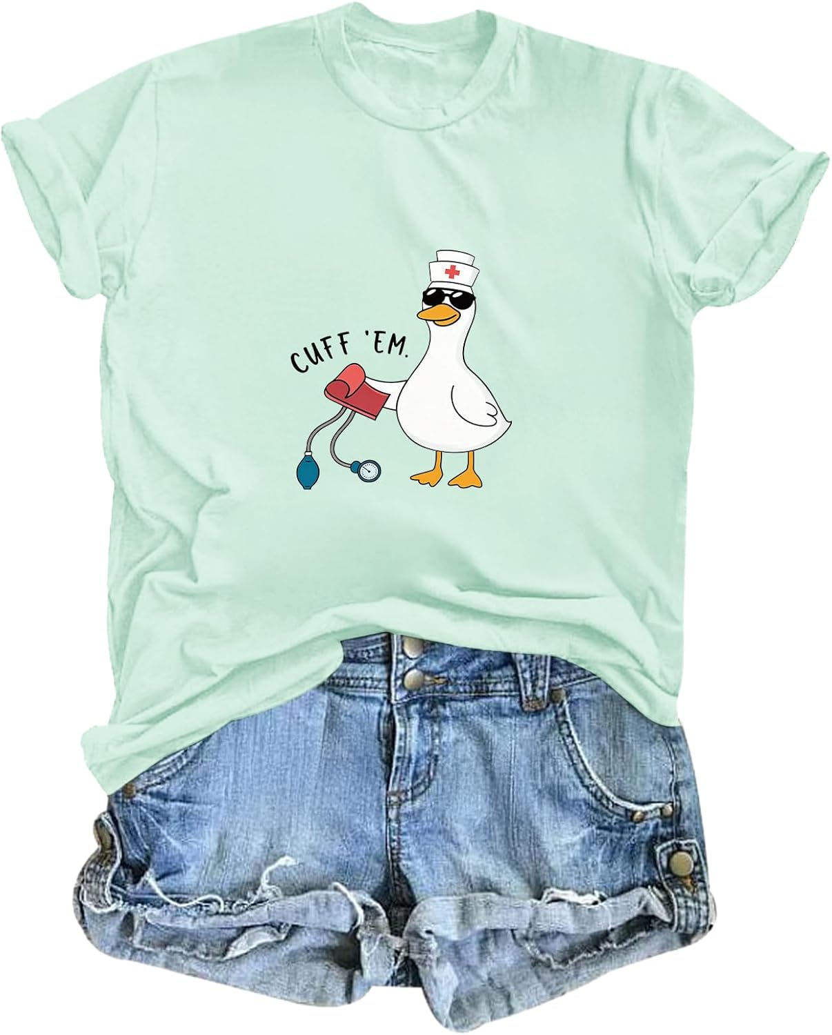 Silly Goose Nurse Shirt for Women Funny Cute Tees Graphic Cuff Em T Shirt Animal Shirts Printed Short Sleeved Tops